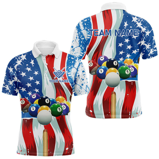 Maxcorners American Flag Billiard Balls Pool Shirt For Men Custom Patriotic Billiard Jersey Polo & 1/4 Zip LM1903