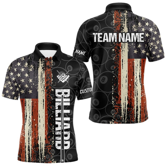 Maxcorners Vintage American Flag 8 Ball Pool Billiard Shirt For Men Custom Patriotic Billiard Team Jersey LM2512