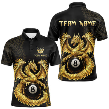 Maxcorners Black And Golden Custom Dragon Billiard Shirt For Men, 8 Ball Pool Team Jersey Polo & 1/4 Zip