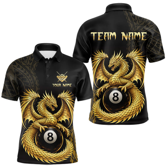 Maxcorners Black And Golden Custom Dragon Billiard Shirt For Men, 8 Ball Pool Team Jersey Polo & 1/4 Zip