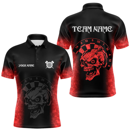Maxcorners Black And Red Custom Skull Darts Shirt For Men, Darts Jersey Pocket Option