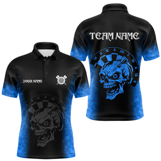 Maxcorners Black And Blue Custom Skull Darts Shirt For Men, Darts Jersey Pocket Option