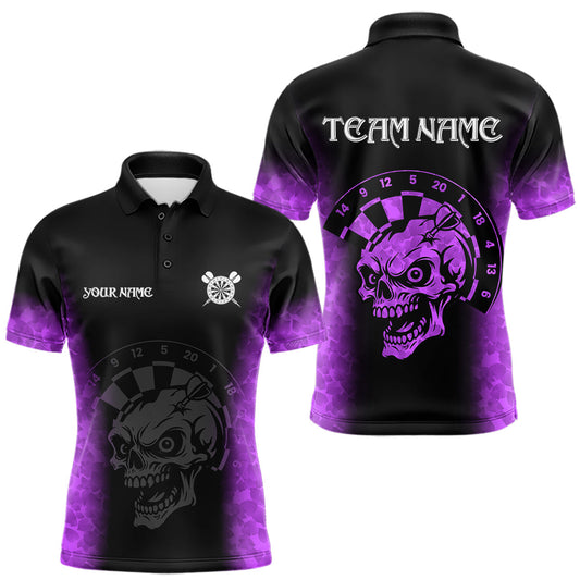Maxcorners Black And Purple Custom Skull Darts Shirt For Men, Darts Jersey Pocket Option