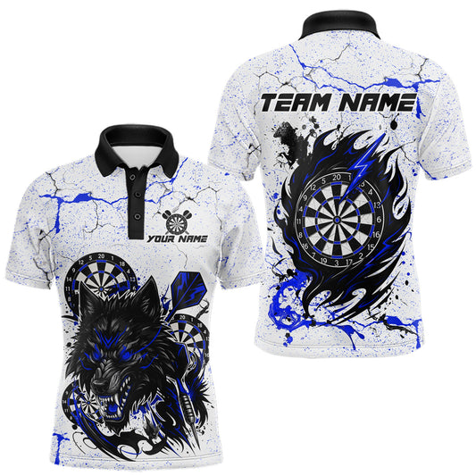 Maxcorners White Grunge Wolf Dart Shirt & Pocket Option Custom Men'S Dart Jersey |Blue