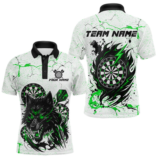 Maxcorners White Grunge Wolf Dart Shirt & Pocket Option Custom Men's Dart Jersey|Green