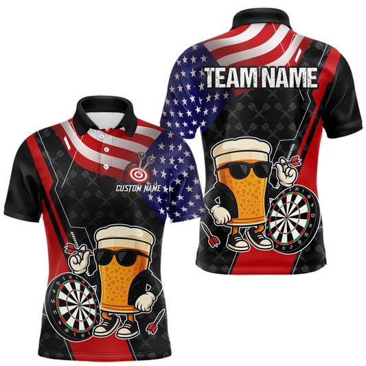 Maxcorners Funny Beer American Flag Darts Shirt For Men Custom Patriotic Darts Team Jersey Polo & 1/4 Zip