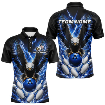 Maxcorners Blue Thunder Lightning Eagle Bowling Jersey For Men Custom Bowling League Team Polo, 1/4 Zip Shirt