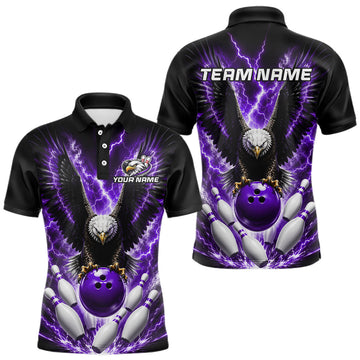 Maxcorners Purple Thunder Lightning Eagle Bowling Jersey For Men Custom Bowling League Shirts Polo & 1/4 Zip