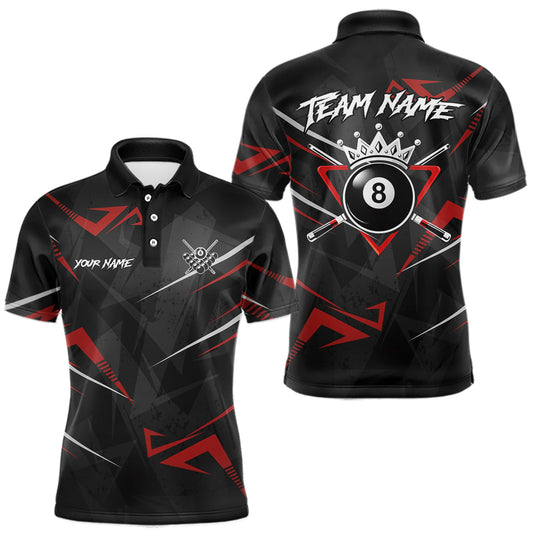 Maxcorners Black And Red 8 Ball Crown Billiard Shirt For Men Custom Pool Team Jersey Polo & 1/4 Zip