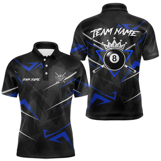 Maxcorners Black And Blue 8 Ball Crown Billiard Shirt For Men Custom Pool Team Jersey Polo & 1/4 Zip