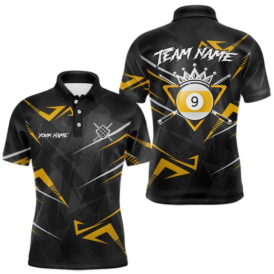 Maxcorners Yellow Black 9 Ball Crown Billiard Shirt For Men Custom Pool Team Jersey Polo & 1/4 Zip