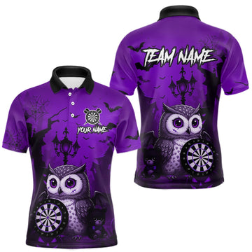 Maxcorners Personalized Purple Funny Owl Halloween Darts Shirt For Men Custom Pumpkin Darts Team Jersey LM1508