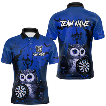 Maxcorners Personalized Blue Funny Owl Halloween Darts Shirt For Men Custom Pumpkin Darts Team Jersey LM1508