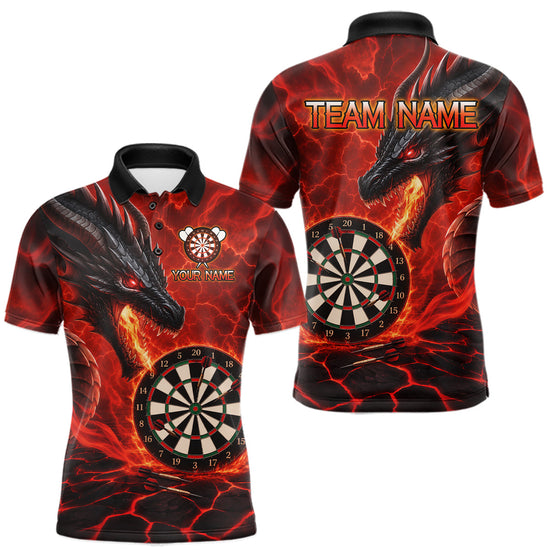 Maxcorners Personalized Dragon Darts Shirts Custom Fire Flame Red Darts Team Jersey Polo & 1/4 Zip For Men