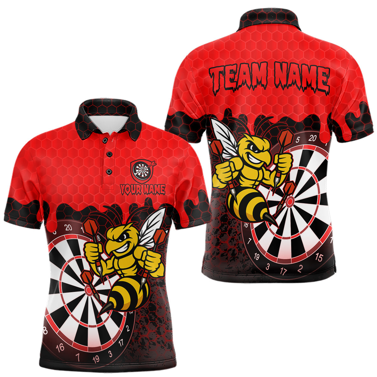 Maxcorners Personalized Black And Red Funny Bee Darts Shirt For Men, Darts Team Jersey Polo & Quarter Zip