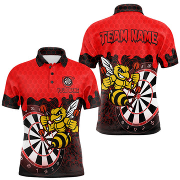 Maxcorners Personalized Black And Red Funny Bee Darts Shirt For Men, Darts Team Jersey Polo & Quarter Zip