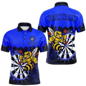 Maxcorners Personalized Black And Blue Funny Bee Darts Shirt For Men, Darts Team Jersey Polo & Quarter Zip