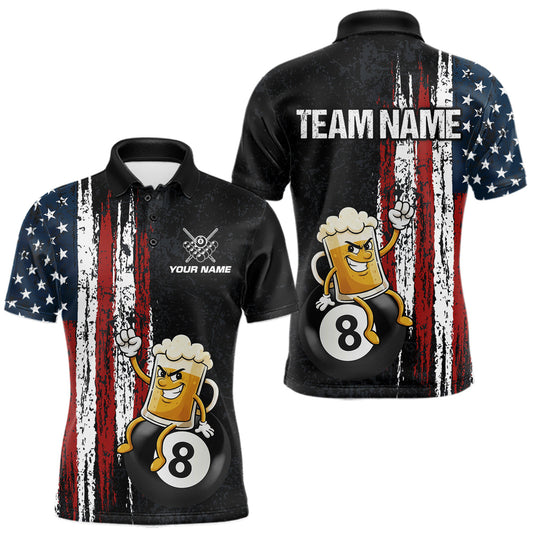 Maxcorners Funny Beer American Flag 8 Ball Billiard Shirt For Men Custom Pool Team Jersey Polo & 1/4 Zip