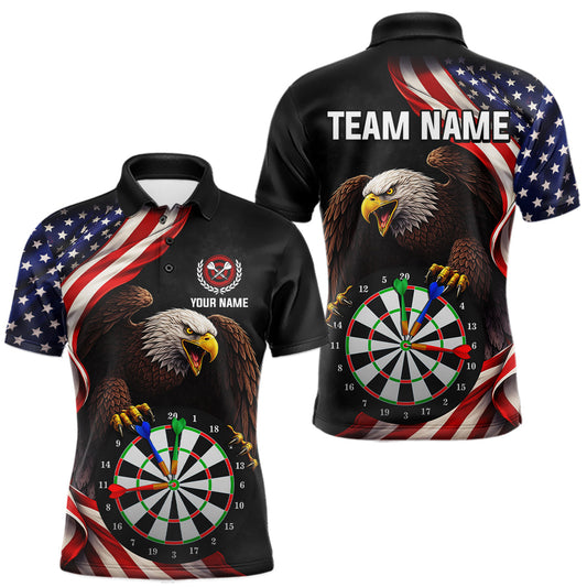 Maxcorners Personalized Eagle American Flag Darts Shirt For Men, Patriotic Darts Team Jersey Polo & 1/4 Zip