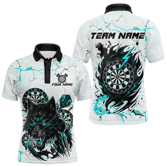Maxcorners White Grunge Wolf Dart Shirt & Pocket Option Custom Men Dart Jersey|Turquoise