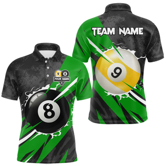 Maxcorners Black And Green 8 Ball & 9 Ball Billiard Shirt For Men Custom Pool Team Jersey Polo & 1/4 Zip