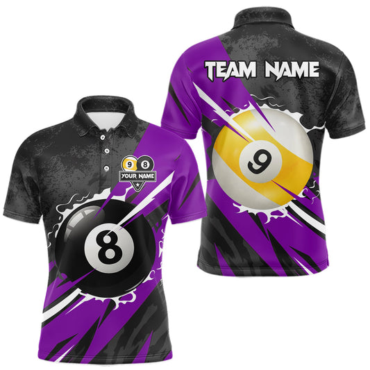 Maxcorners Black And Purple 8 Ball & 9 Ball Billiard Shirt For Men Custom Pool Team Jersey Polo & 1/4 Zip