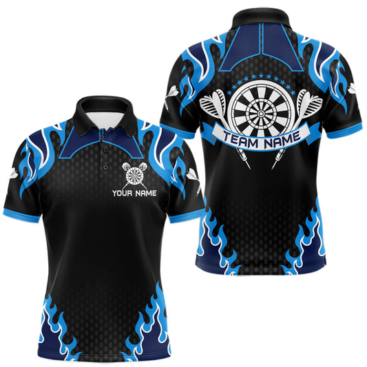 Maxcorners Black And Blue Flaming Darts Jersey Polo & Quarter Zip Custom Darts Team Shirt For Men