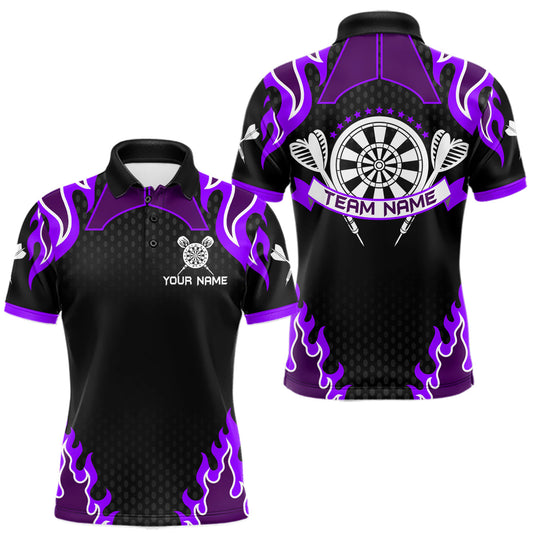 Maxcorners Black And Purple Flaming Darts Jersey Polo & Quarter Zip Custom Darts Team Shirt For Men