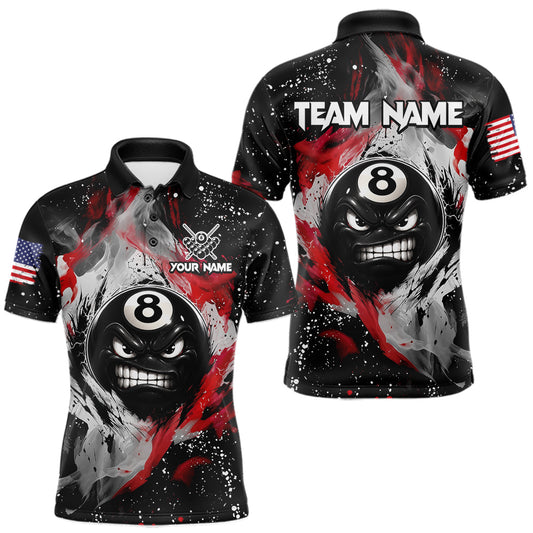 Maxcorners Funny 8 Ball Pool Billiard Shirts For Men Custom Smoke Splatter Billiard Team Jersey Polo & 1/4 Zip LM2405