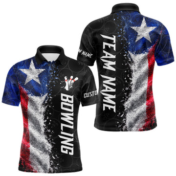 Maxcorners Custom Texas Flag Bowling Shirt, Patriotic Bowling Team Jersey Polo & Quarter Zip For Men