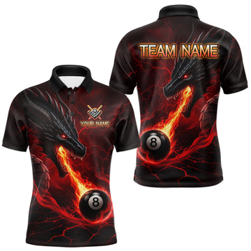 Maxcorners Custom Dragon 8 Ball Pool Fire Billiard Shirts For Men, Red Billiard Team Jersey Polo & 1/4 Zip