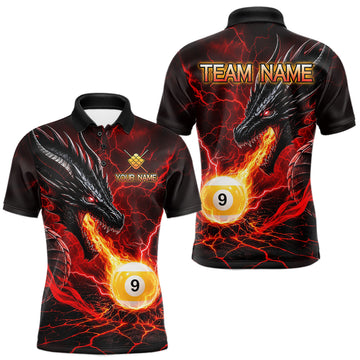 Maxcorners Custom Dragon 9 Ball Pool Fire Billiard Shirts For Men, Red Billiard Team Jersey Polo & 1/4 Zip LM2806