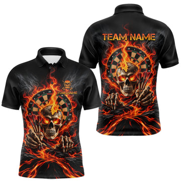 Maxcorners Personalized Orange Flaming Skull Darts Shirts For Men Custom Fire Darts Team Jersey Polo, 1/4 Zip