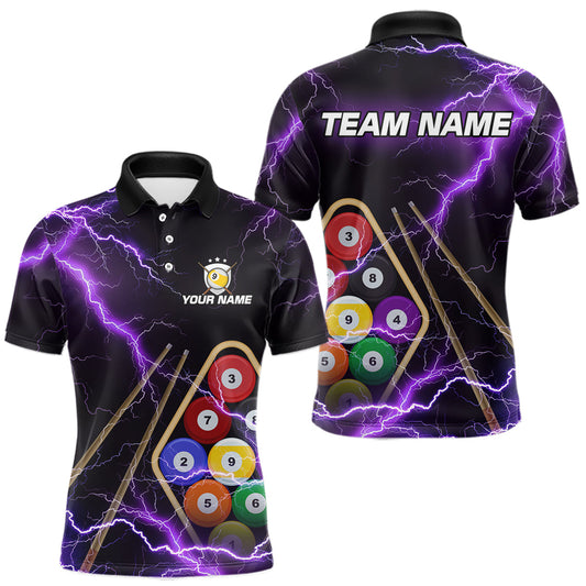 Maxcorners Purple 9 Ball Thunder Lightning Billiard Shirts For Men Custom Pool Team Jersey Polo & 1/4 Zip LM2602
