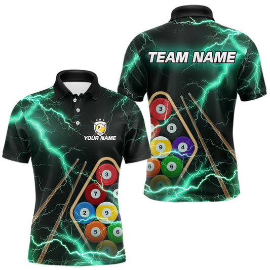 Maxcorners Turquoise 9 Ball Thunder Lightning Billiard Shirts For Men Custom Pool Team Jersey Polo & 1/4 Zip LM2602