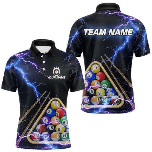Maxcorners Blue Purple 8 Ball Thunder Lightning Billiard Shirt For Men Custom Pool Team Jersey Polo, 1/4 Zip LM2602