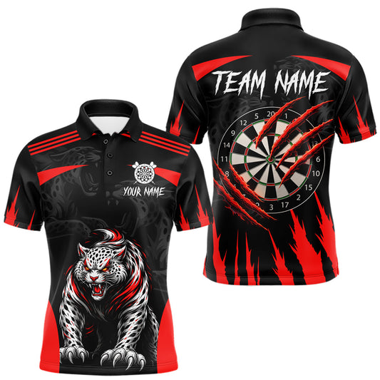 Maxcorners Black And Red Custom Leopard Darts Shirt For Men, Darts Team Jersey Polo & Quarter Zip