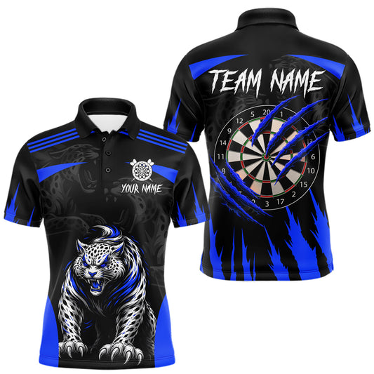 Maxcorners Black And Blue Custom Leopard Darts Shirt For Men, Darts Team Jersey Polo & Quarter Zip