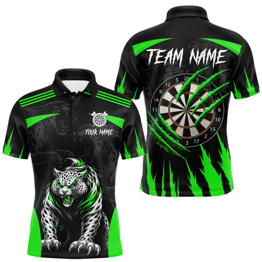 Maxcorners Black And Green Custom Leopard Darts Shirt For Men, Darts Team Jersey Polo & Quarter Zip