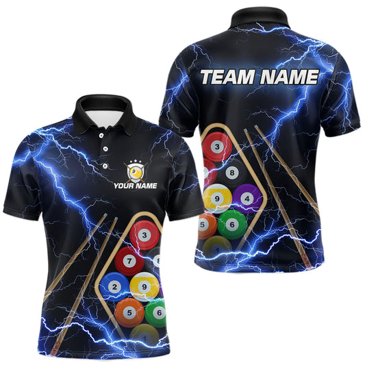 Maxcorners Blue 9 Ball Thunder Lightning Billiard Shirts For Men Custom 9 Ball Pool Team Jersey Polo, 1/4 Zip