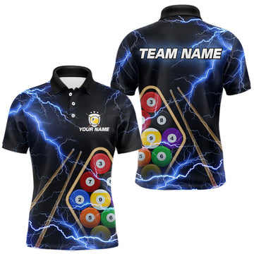 Maxcorners Blue 9 Ball Thunder Lightning Billiard Shirts For Men Custom 9 Ball Pool Team Jersey Polo, 1/4 Zip