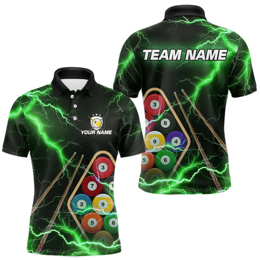 Maxcorners Green 9 Ball Thunder Lightning Billiard Shirts For Men Custom 9 Ball Pool Team Jersey Polo, 1/4 Zip