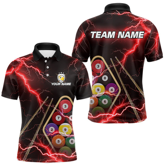 Maxcorners Red 9 Ball Thunder Lightning Billiard Shirts For Men Custom 9 Ball Pool Team Jersey Polo & 1/4 Zip