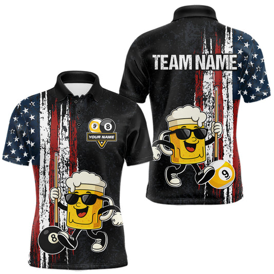 Maxcorners American Flag 8 Ball & 9 Ball Pool Funny Beer Billiard Shirt For Men Custom Billiard Team Jersey