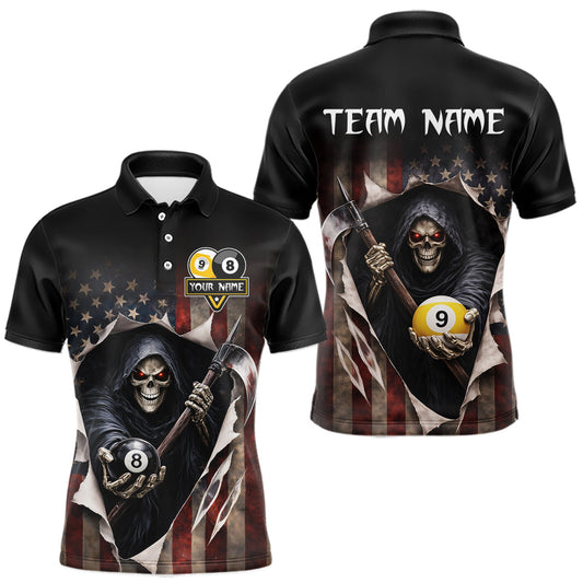 Maxcorners Grim Reaper 8 Ball & 9 Ball Pool American Flag Billiard Shirt For Men Custom Billiard Team Jersey