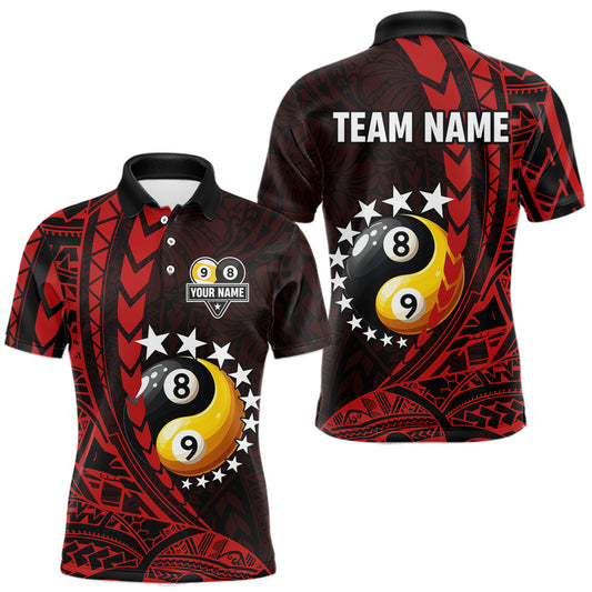 Maxcorners Custom Red Tribal 8 Ball & 9 Ball Yin And Yang Billiard Shirt For Men, Funny Pool Team Jersey LM2901