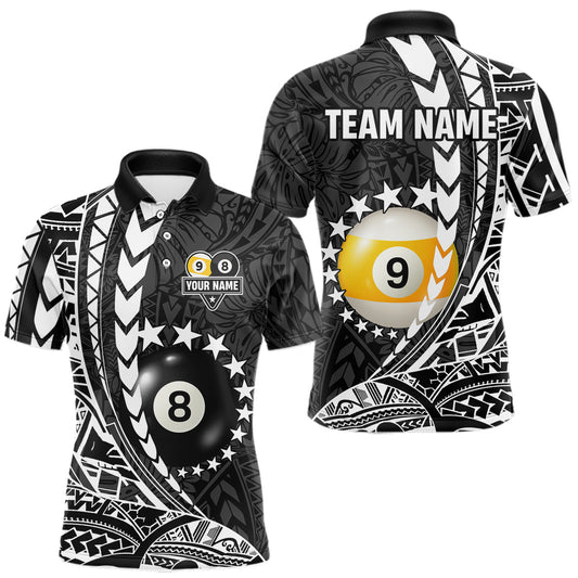 Maxcorners Custom White Black 8 Ball & 9 Ball Tribal Billiard Shirt For Men, Funny Pool Team Jersey LM2901