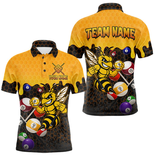 Maxcorners Custom Yellow Black Funny Bee 9 Ball Billiard Shirt For Men, Pool Team Jersey Polo & 1/4 Zip LM1904
