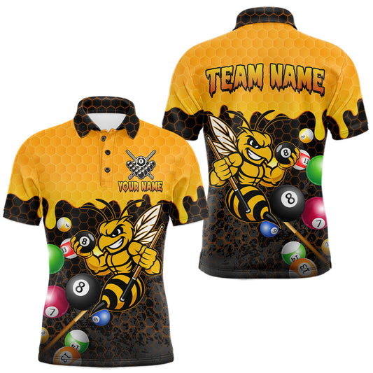 Maxcorners Custom Yellow Black Funny Bee 8 Ball Billiard Shirt For Men, Pool Team Jersey Polo & 1/4 Zip LM1904
