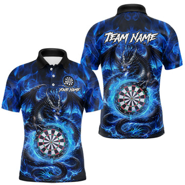 Maxcorners Personalized Blue Flame Dragon Darts Polo & Quarter Zip Shirts For Men, Darts League Team JerseyMaxcorners Personalized Blue Flame Dragon Darts Polo & Quarter Zip Shirts For Men, Darts League Team Jersey LM0510